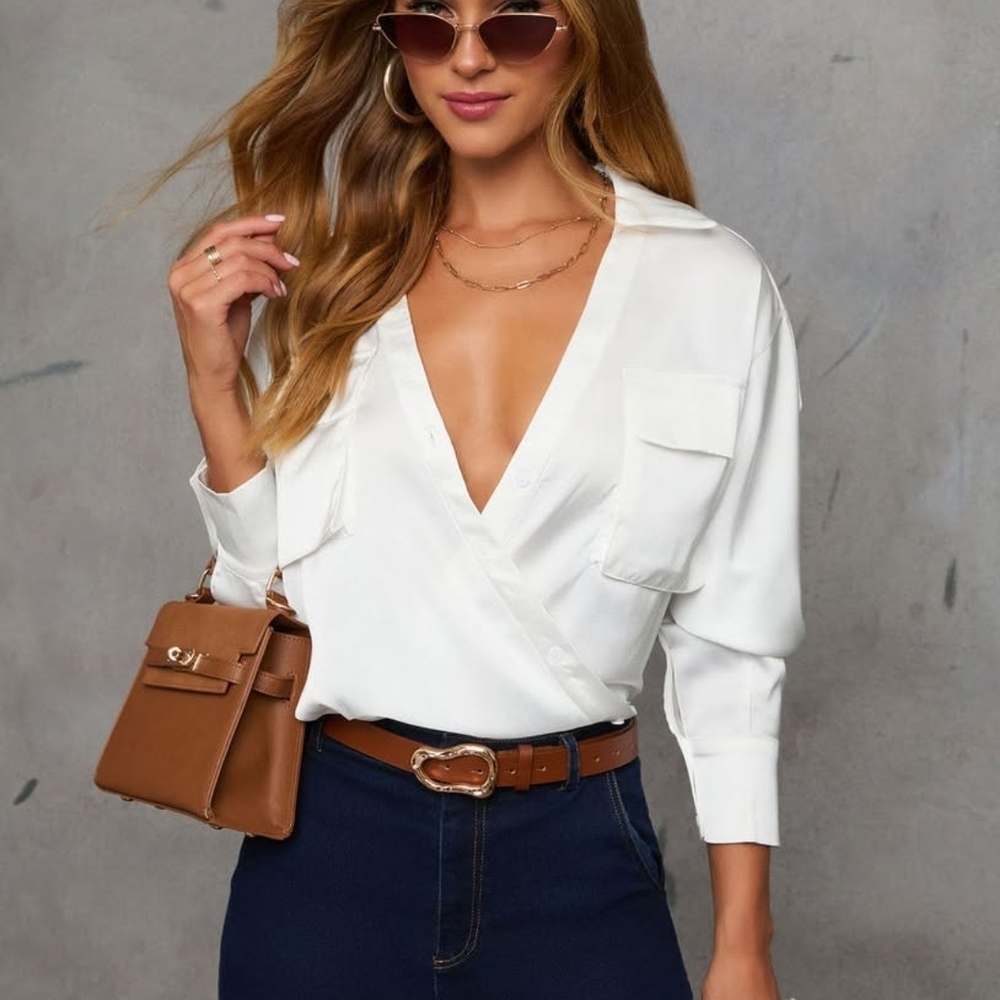 Elegant White Wrap Blouse
